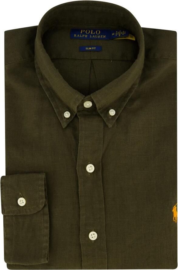 Ralph Lauren Linnen overhemd met knoopsluiting en Polo Pony-patroon Green Heren
