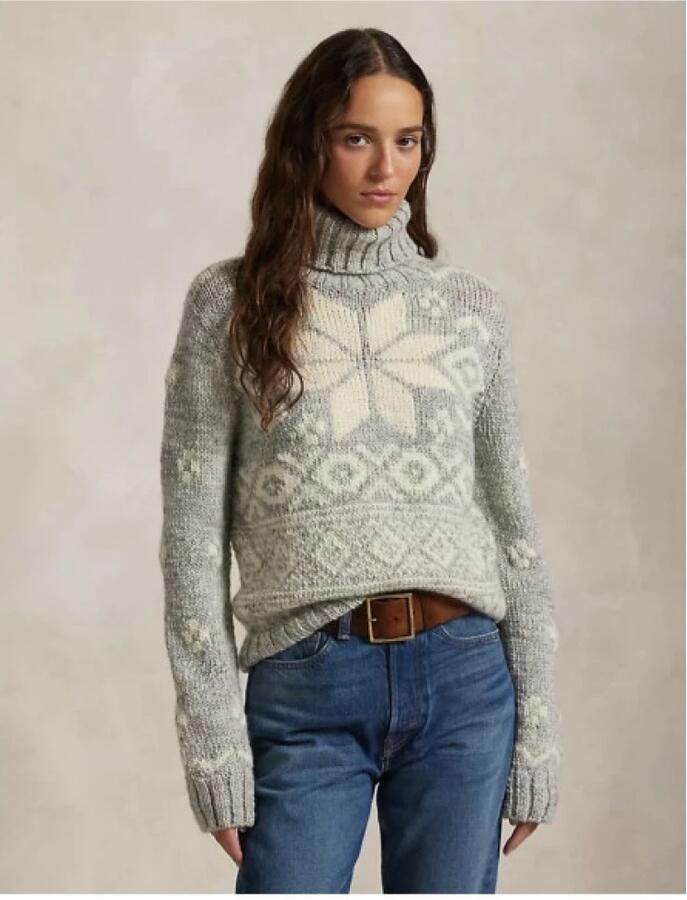 Polo Ralph Lauren Handgemaakte Sneeuwvlokken Wol Trui met Rolkraag Gray Dames - Foto 4