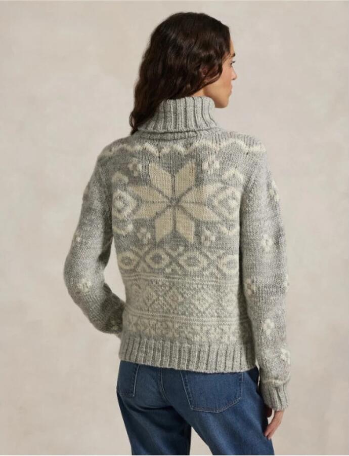 Polo Ralph Lauren Handgemaakte Sneeuwvlokken Wol Trui met Rolkraag Gray Dames - Foto 3