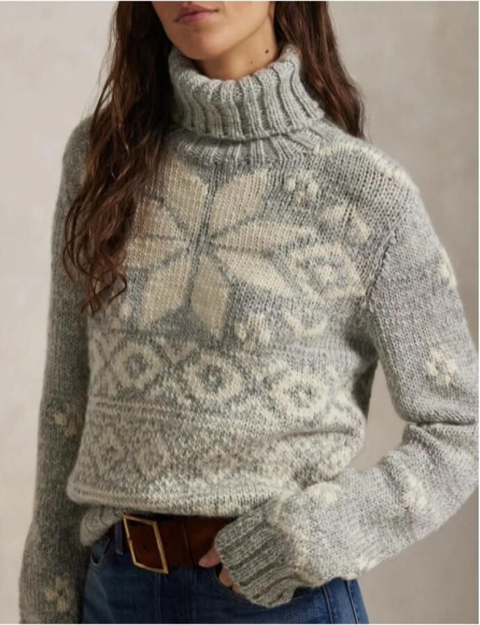 Polo Ralph Lauren Handgemaakte Sneeuwvlokken Wol Trui met Rolkraag Gray Dames - Foto 2