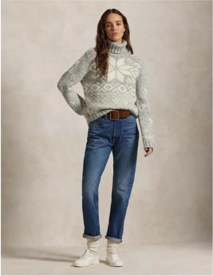 Polo Ralph Lauren Handgemaakte Sneeuwvlokken Wol Trui met Rolkraag Gray Dames