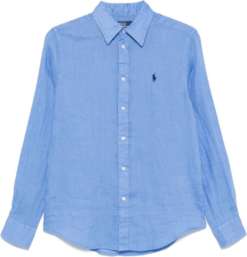 Polo Ralph Lauren Heldere Blauwe Linnen Shirt Elegante Pony Borduurwerk Blue Dames - Foto 12