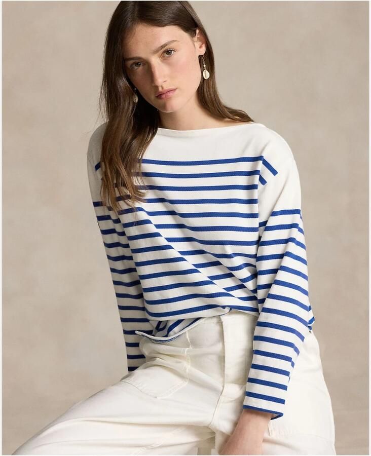 Polo Ralph Lauren Klassieke Gestreepte Boothals T-shirt Top Blue Dames - Foto 4