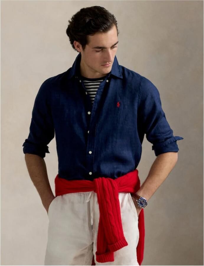 Polo Ralph Lauren Blauw linnen overhemd met rode ponylogo Blue Heren - Foto 2