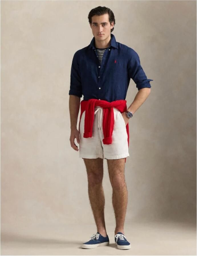 Polo Ralph Lauren Blauw linnen overhemd met rode ponylogo Blue Heren - Foto 3