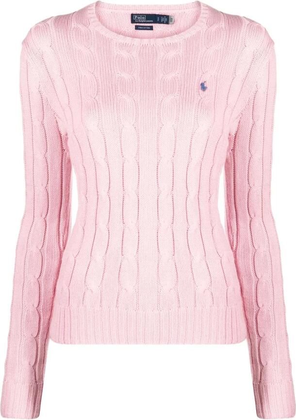 Polo Ralph Lauren Katoenen kabelgebreide trui met ronde hals Pink Dames
