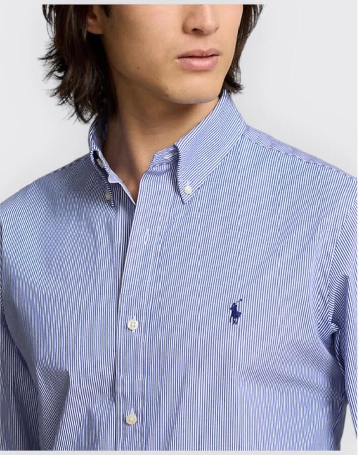 Ralph Lauren Stijlvolle Blauw Witte Hairline Streep Sport Shirt Blauw Heren - Foto 4