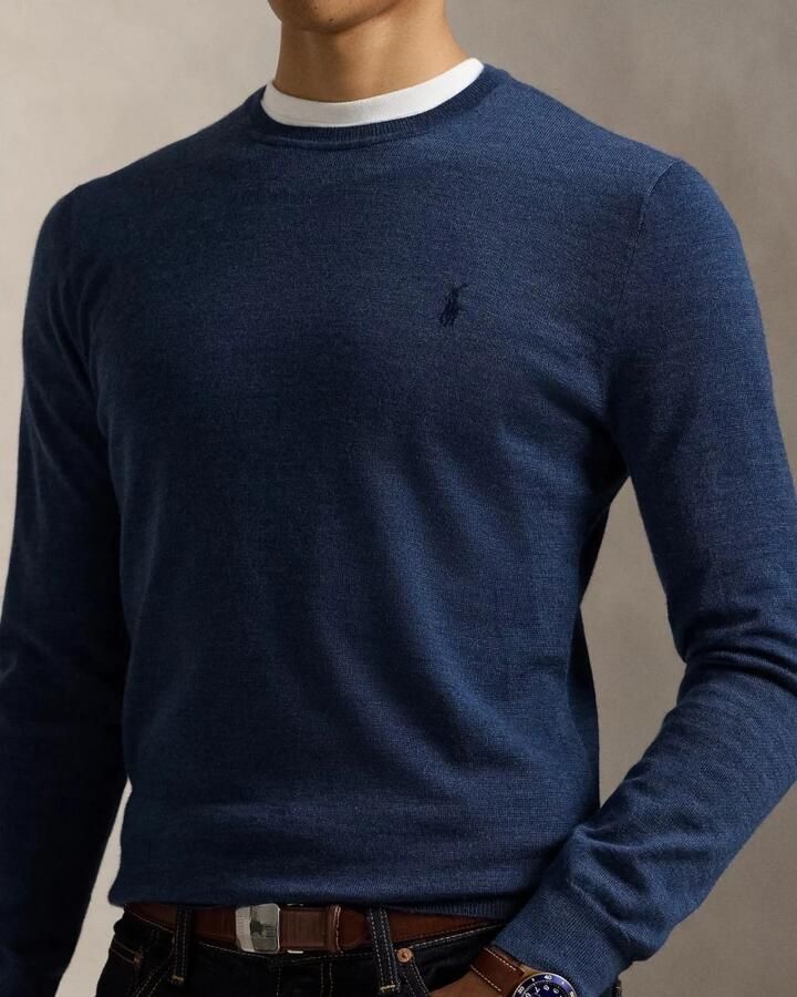 Polo Ralph Lauren Slim-Fit Wasbare Wol Ronde Hals Sweater Blue Heren - Foto 6