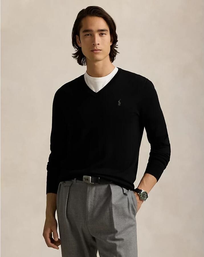 Polo Ralph Lauren Slim-Fit Wasbare Wollen V-Hals Trui Black Heren - Foto 5