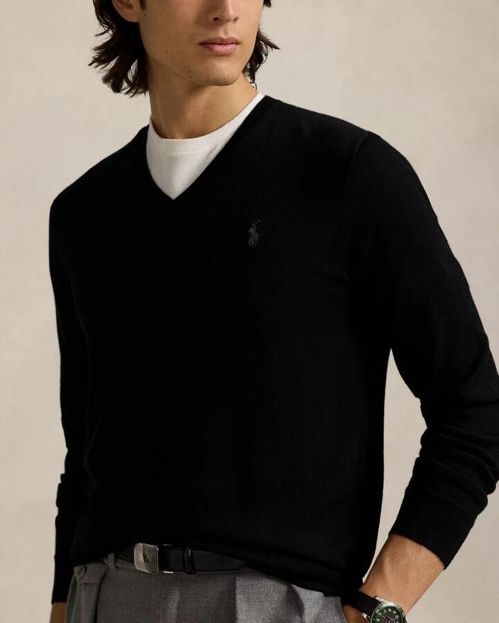 Polo Ralph Lauren Slim-Fit Wasbare Wollen V-Hals Trui Black Heren - Foto 4
