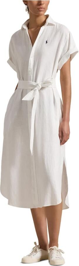 Polo Ralph Lauren Witte Linnen Overhemdjurk met Korte Mouwen White Dames - Foto 4