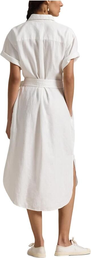 Polo Ralph Lauren Witte Linnen Overhemdjurk met Korte Mouwen White Dames - Foto 3