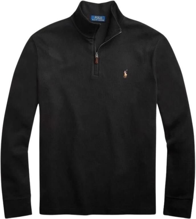 Ralph Lauren Katoenen Half-Zip Sweatshirt met Leren Details Black Heren