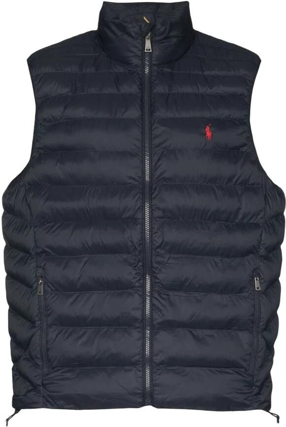 Ralph Lauren Marineblauw Rood Gewatteerd Mouwloos Puffer Vest Blauw Heren
