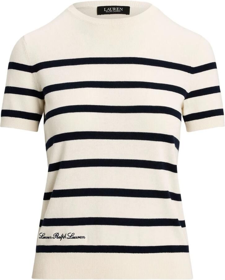 Ralph Lauren Creme Lauren Creme Marine Gestreepte Korte Mouw Sweater Beige Dames - Foto 3