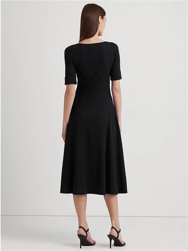 Lauren Ralph Lauren Getailleerde midi jurk met boothals van stretchkatoen - Foto 5