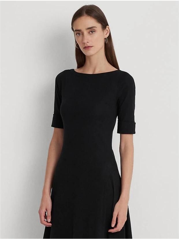 Lauren Ralph Lauren Getailleerde midi jurk met boothals van stretchkatoen - Foto 4