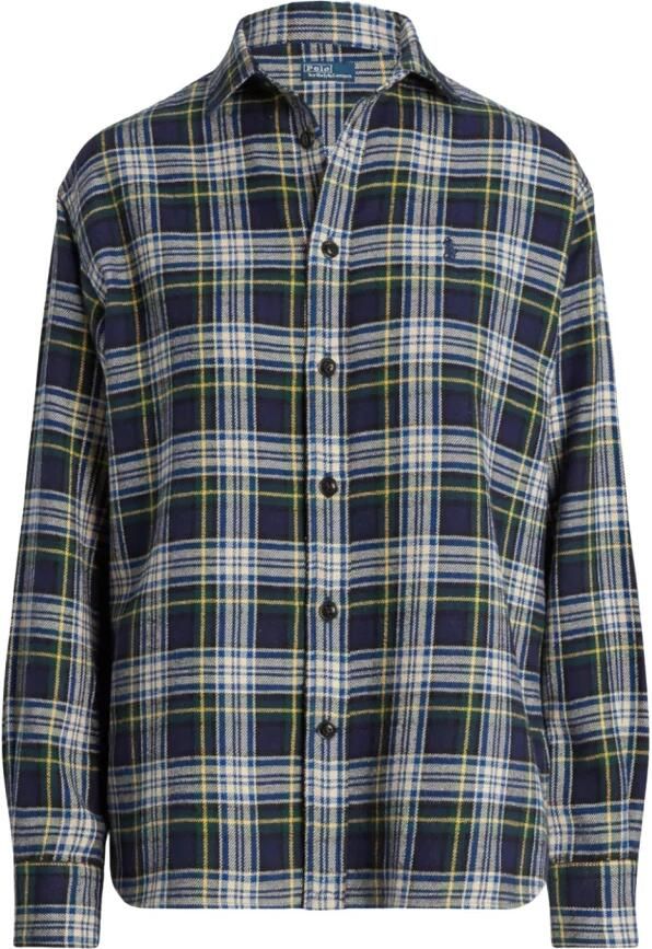 Polo Ralph Lauren Madras Groen Geel Blauw Katoenen Overhemd Blue Dames