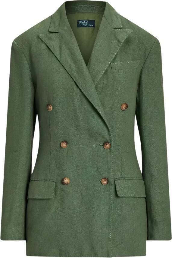 Ralph Lauren Linnen Double-Breasted Blazer Green Dames