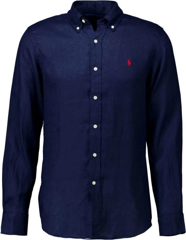 Polo Ralph Lauren Blauwe Linnen Casual Overhemd met Lange Mouwen Blue Heren