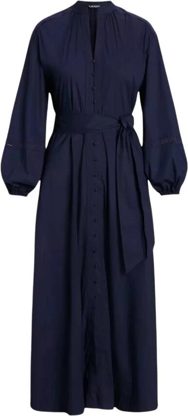 Ralph Lauren Marineblauwe midi-jurk met riem Blue Dames