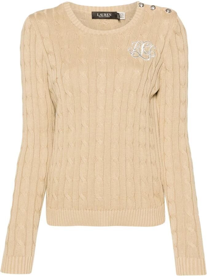 Ralph Lauren Klassieke kabeltrui met geëmbosseerd schouderembleem en geborduurd LRL-logo Beige Dames
