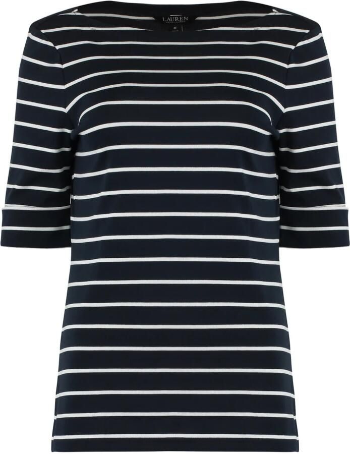 Ralph Lauren Navy Blauw Gestreept Boothals T-Shirt Blue Dames