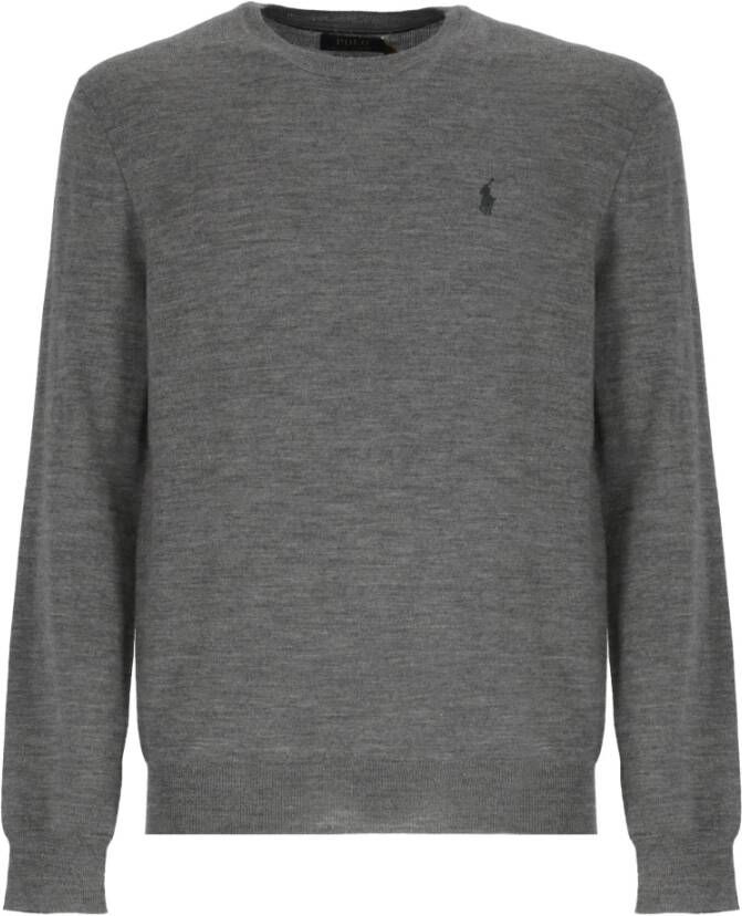 Ralph Lauren Geribbelde Ronde Hals Sweater met Geborduurd Pony Logo Gray Dames