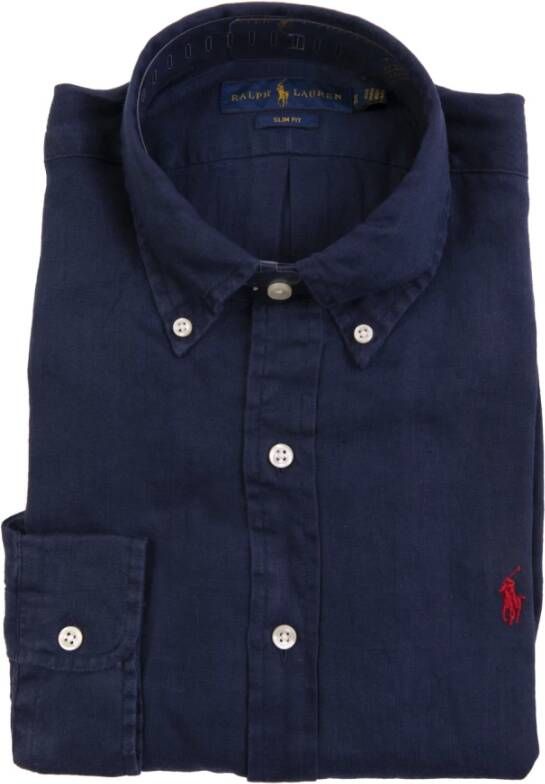 Ralph Lauren Casual Donkerblauw Linnen Overhemd Blue Heren - Foto 6