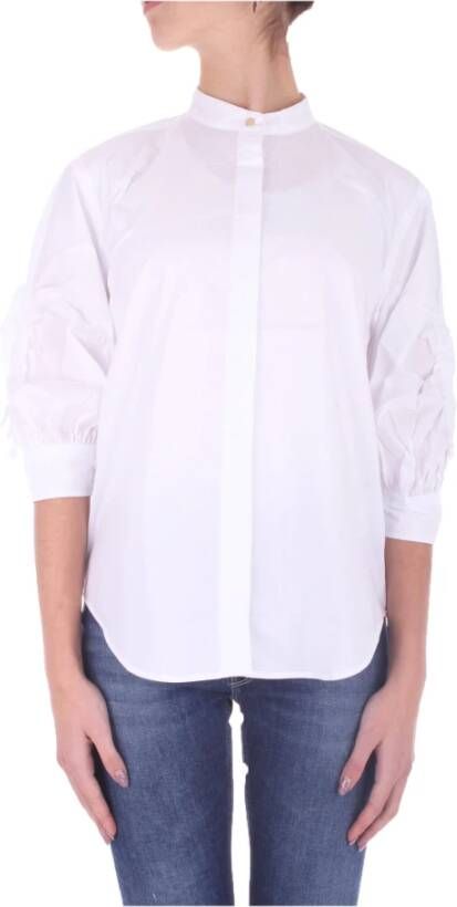 Ralph Lauren Witte Button-Up Shirt met Mandarin Kraag en Pofmouwen Wit Dames