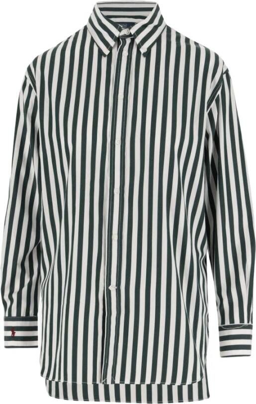 Polo Ralph Lauren Gestreept Casual Overhemd met Geknoopte Kraag Groen Dames