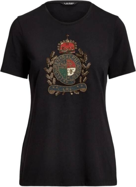 Ralph Lauren Dames Casual T-shirt met Kralenembleem Black Dames