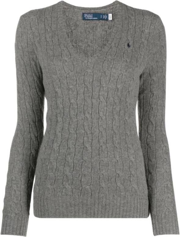 Ralph Lauren Stijlvolle V-Hals Gebreide Trui voor Dames Grijs Dames