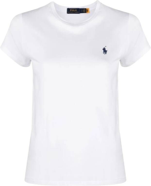 Ralph Lauren Wit Katoenen T-Shirt met Geborduurd Logo Wit Dames