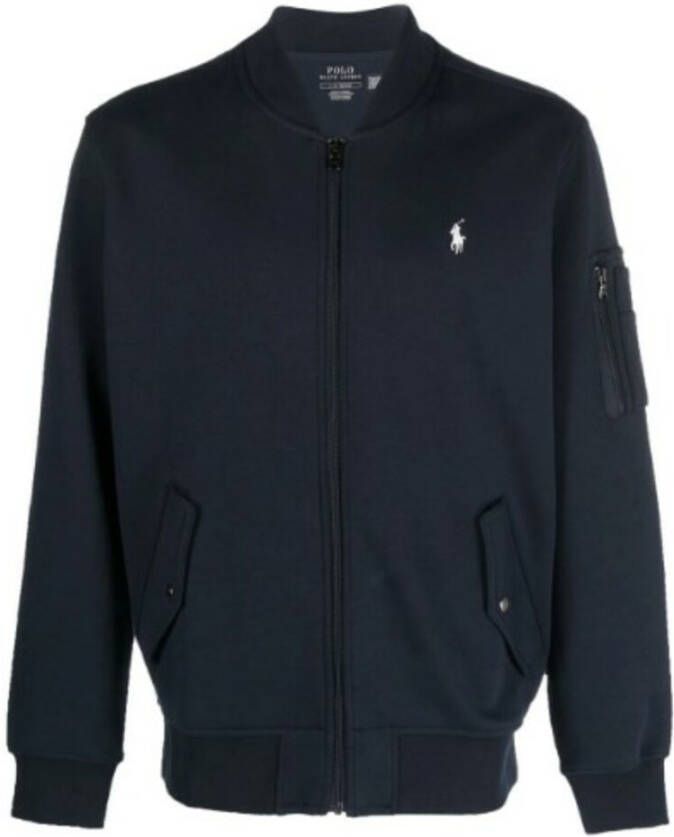 Ralph Lauren Blauwe Geribbelde Baseball Kraag Vest met Ritssluiting Blue Dames