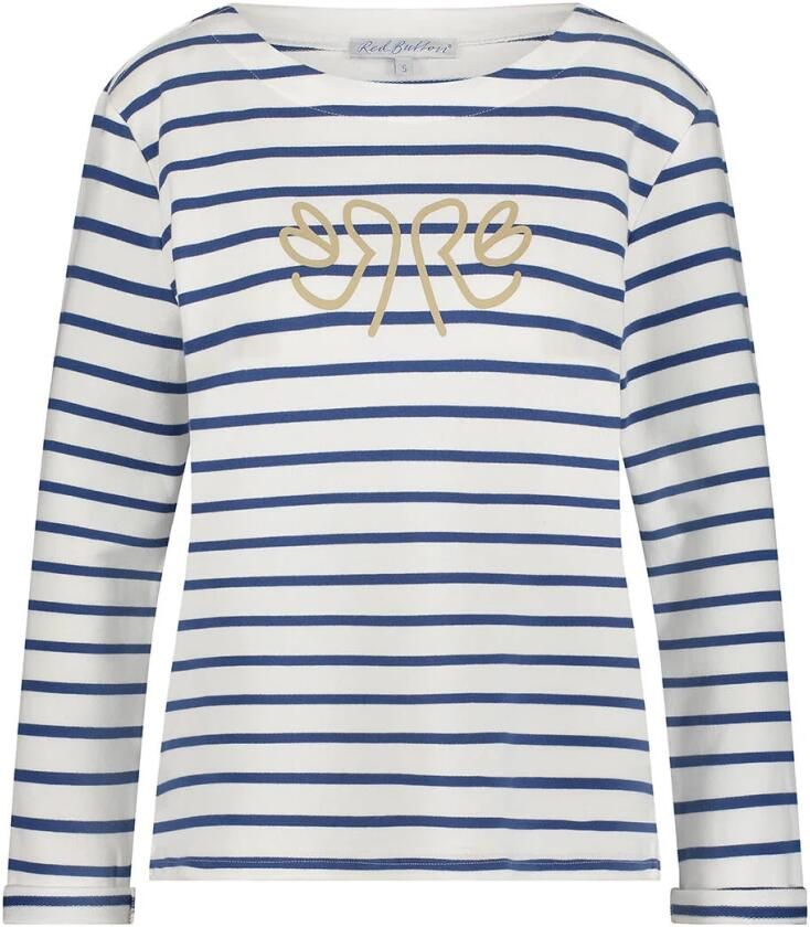 Red Button Gestreepte Borstprint Lange Mouw Top White Dames