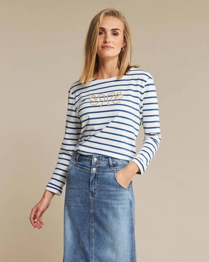 Red Button Gestreepte Borstprint Lange Mouw Top White Dames - Foto 2