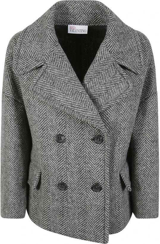 RED Valentino Herringbone Dubbelrij Jasje van Wol Gray Dames