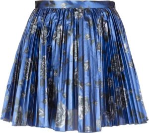 RED Valentino Pleated skirt in rose print lamé canvas Blauw Dames