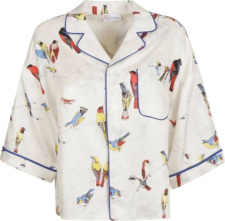 RED Valentino Zijden overhemd met vogelprint White Dames