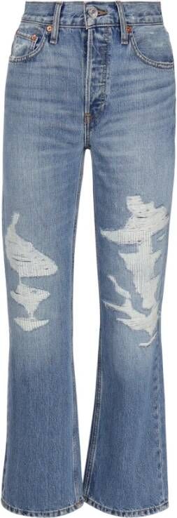 Re Done Klassieke Indigo Straight Jeans met Gescheurde Details Blue Dames