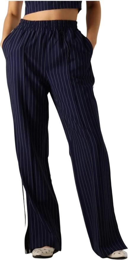 Refined Department high waist straight fit broek Elena met krijtstreep donkerblauw - Foto 3