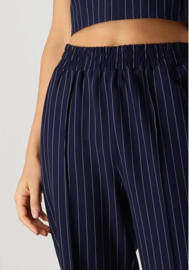 Refined Department high waist straight fit broek Elena met krijtstreep donkerblauw