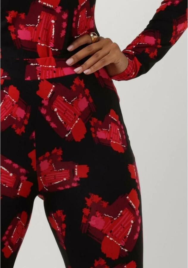 Refined Department high waist flared broek met all over print zwart rood