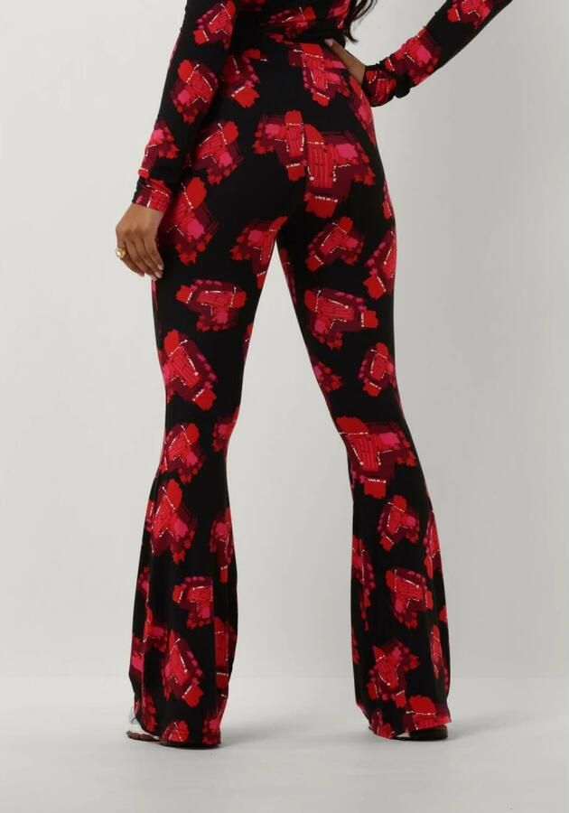 Refined Department high waist flared broek met all over print zwart rood - Foto 2
