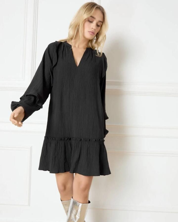 Refined Department Geweven Ruche Jurk Jordan Black Dames - Foto 2