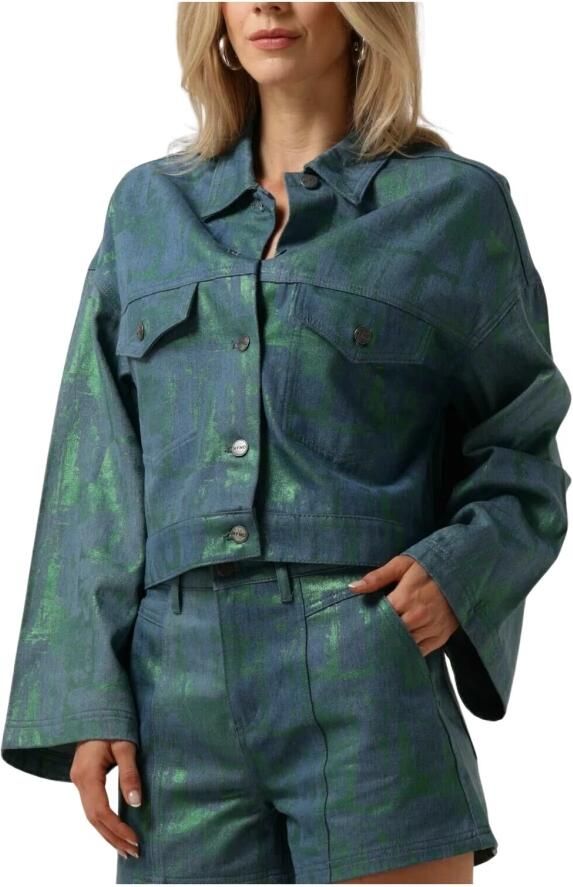 Refined Department metallic jasje Pip met all over print blauw groen - Foto 3