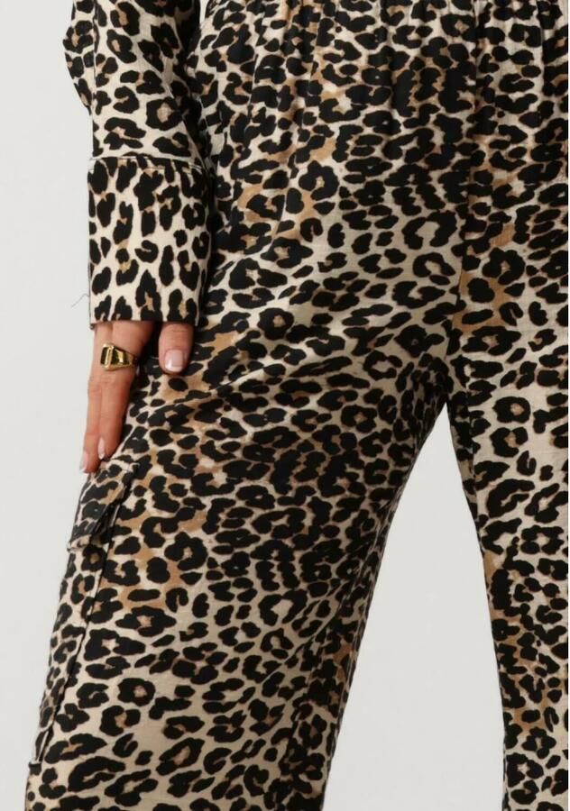 Refined Department high waist straight fit cargobroek met panterprint bruin zwart