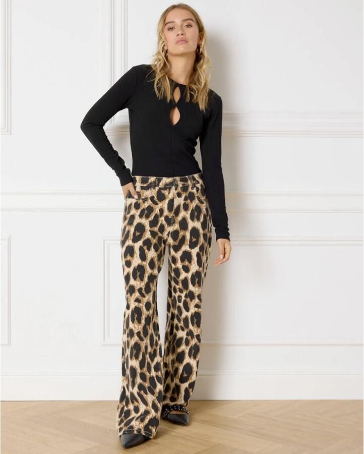 Refined Department Luipaardprint Wijde Broek Brown Dames - Foto 8