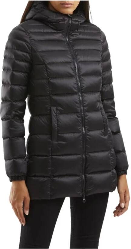 RefrigiWear Lange gewatteerde donsjas met bont capuchon Black Dames